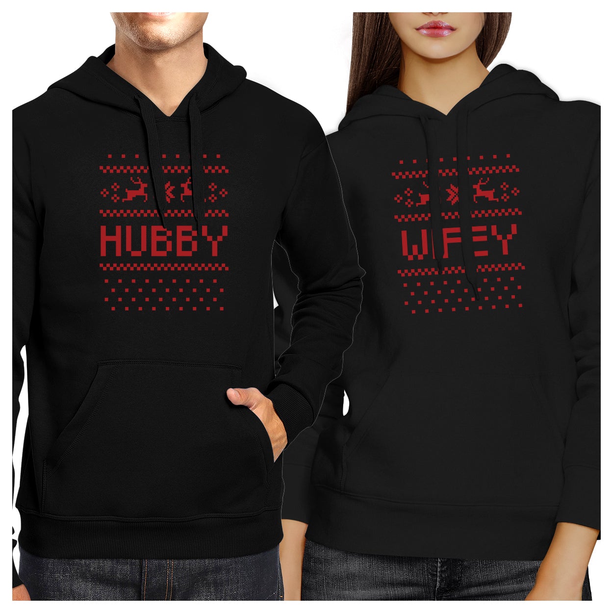 Pixel Nordic Hubby And Wifey Matching Couple Black Hoodie