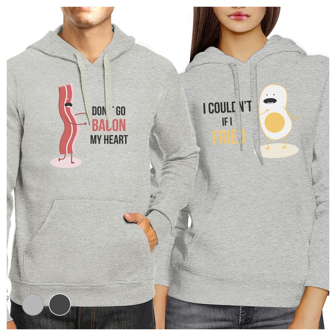 Bacon And Egg Matching Hoodies Pullover Funny Couples X-Mas Gifts Gray