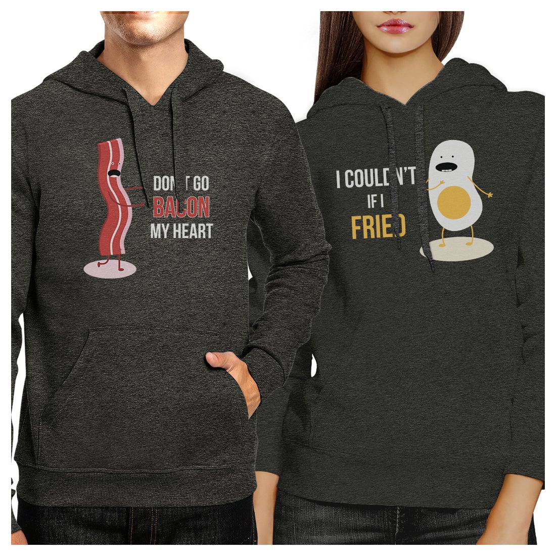 Bacon And Egg Matching Hoodies Pullover Funny Couples X-Mas Gifts Black