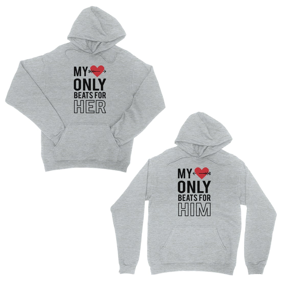 My Heart Beats For Her Him Grey Matching Couple Hoodies For X-mas