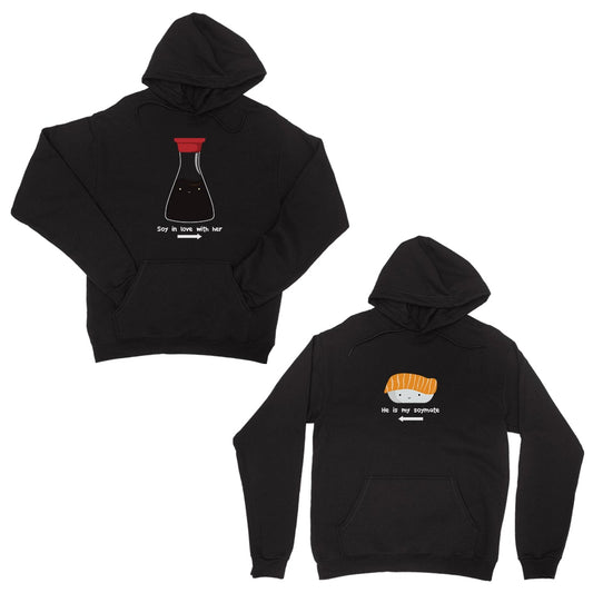 Sushi & Soy Sauce Black Matching Couple Hoodies Funny Wedding Gift Black