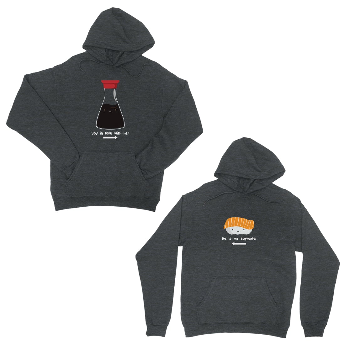 Sushi & Soy Sauce Dark Grey Matching Couple Hoodies For Christmas