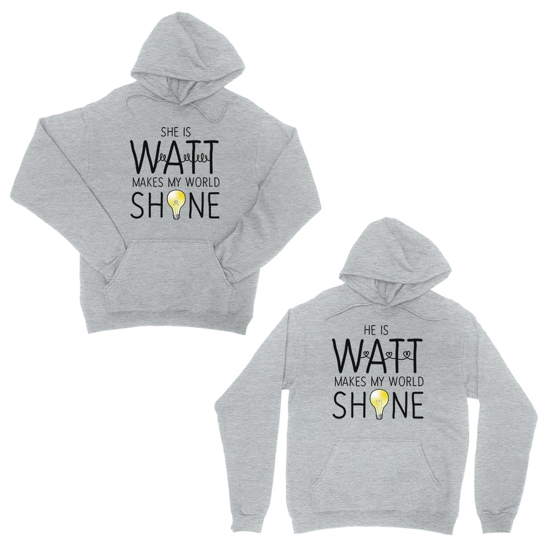 Watt World Shine Light Grey Matching Couple Hoodies Gift For Him