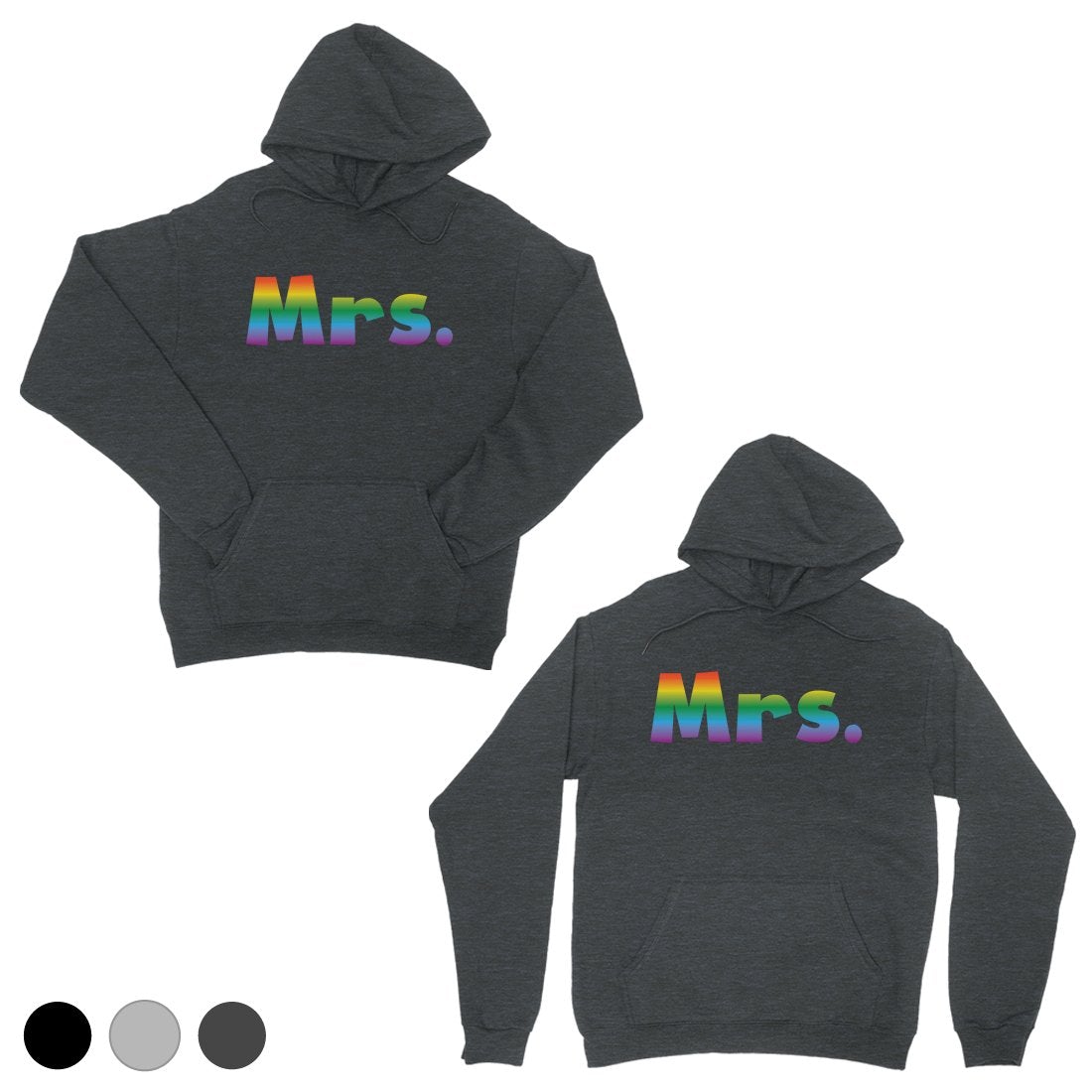 LGBT Mrs. Mrs. Rainbow Cool Grey Matching Couple Hoodies