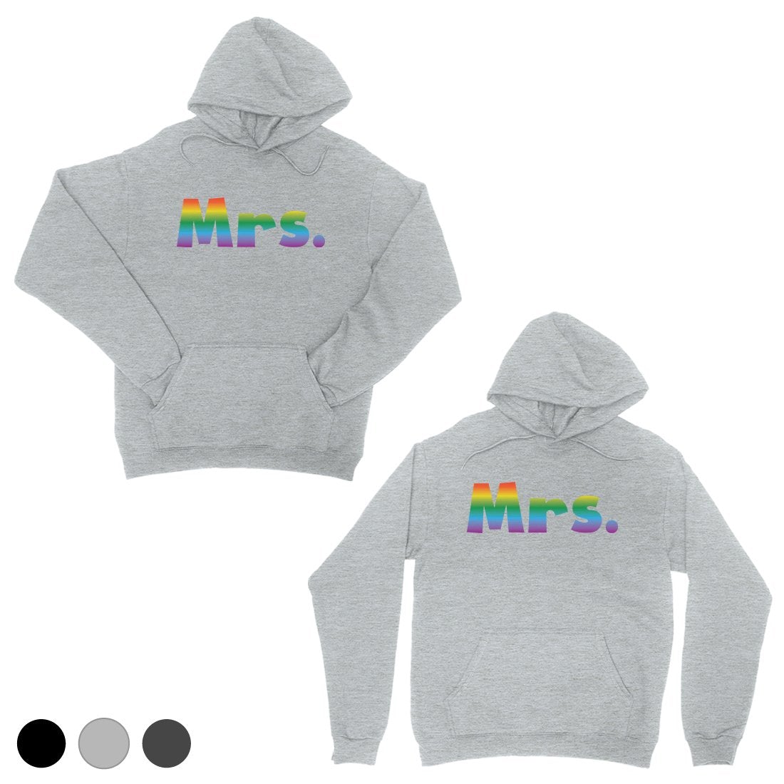 LGBT Mrs. Mrs. Rainbow Grey Matching Couple Hoodies