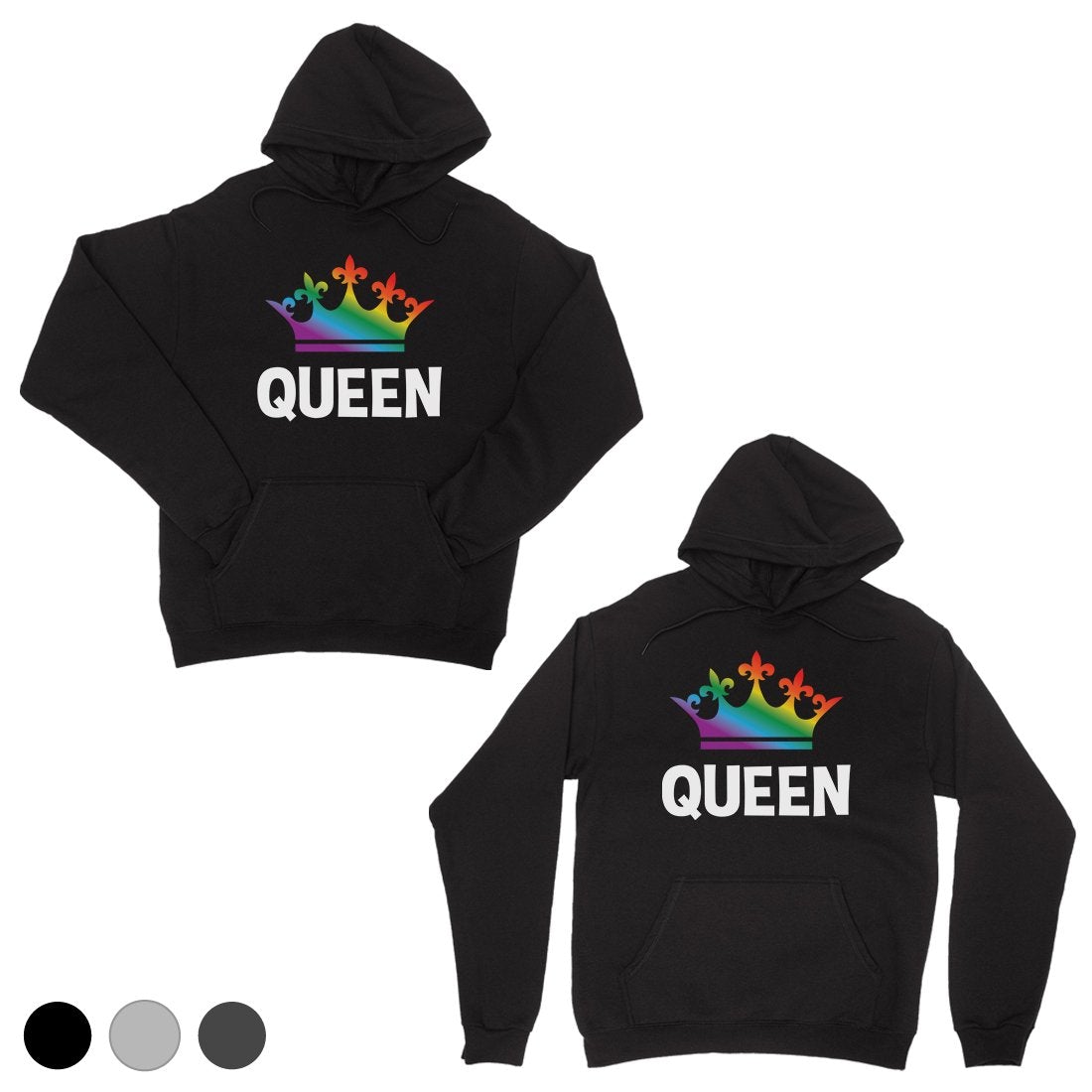 LGBT Queen Queen Rainbow Crown Black Matching Couple Hoodies