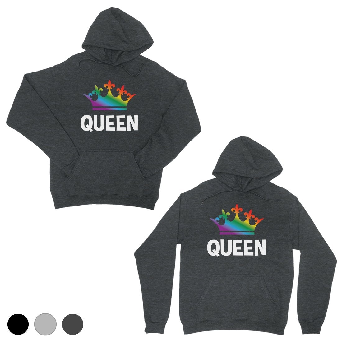 LGBT Queen Queen Rainbow Crown Cool Grey Matching Couple Hoodies