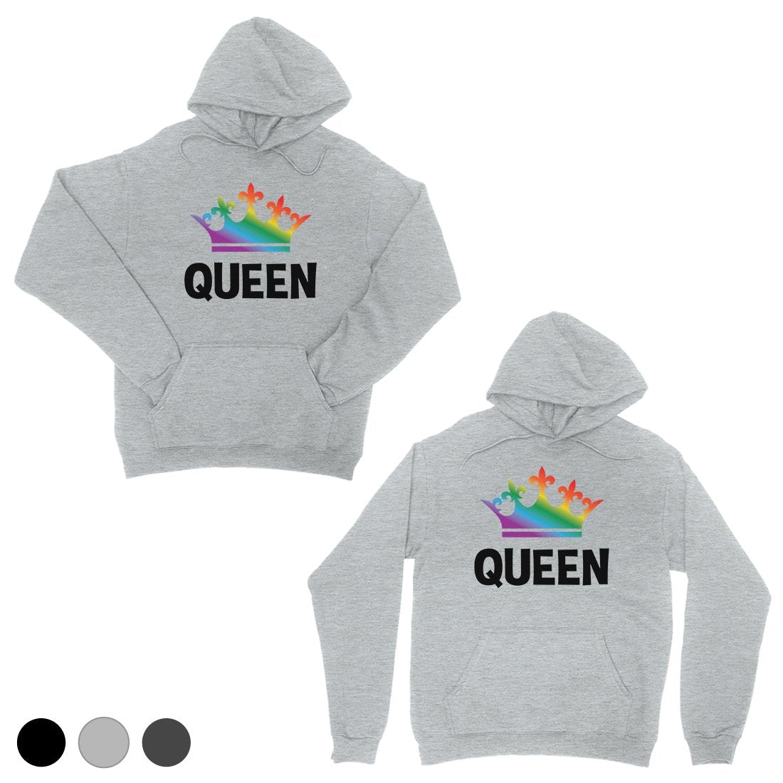 LGBT Queen Queen Rainbow Crown Grey Matching Couple Hoodies