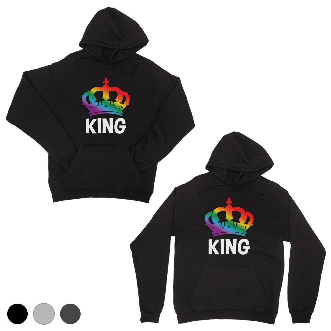 LGBT King King Rainbow Crown Black Matching Couple Hoodies