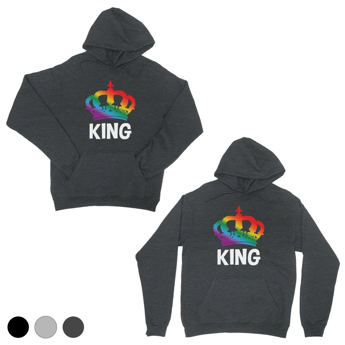 LGBT King King Rainbow Crown Cool Grey Matching Couple Hoodies