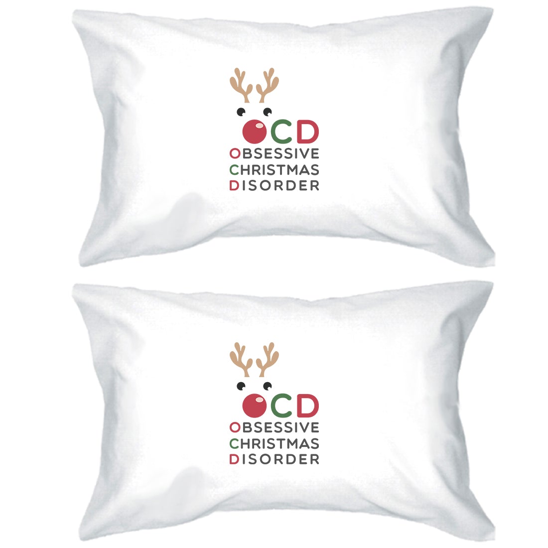 Rudolph OCD Pillowcases Standard Size Christmas Gift Pillow Covers White