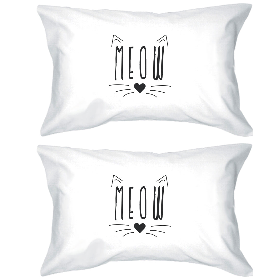 Meow Pillowcases Standard Size Cat Lover Pillow Covers High Quality White