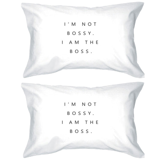 Bossy Boss Pillowcases Standard Size Pillow Covers Newlywed Gifts White