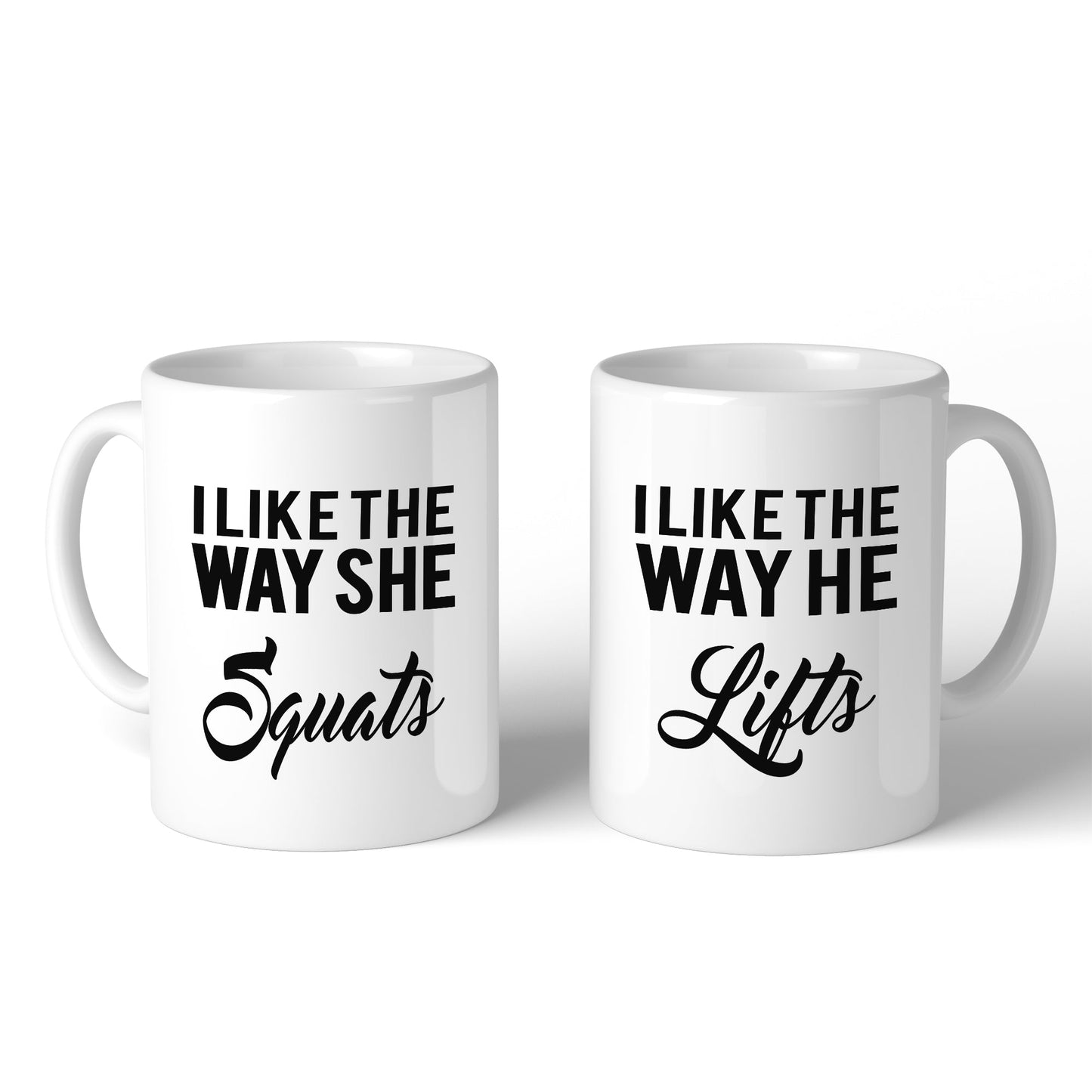 Squats Lifts 11oz Matching Couple Gift Mugs Workout Gift For Couple White