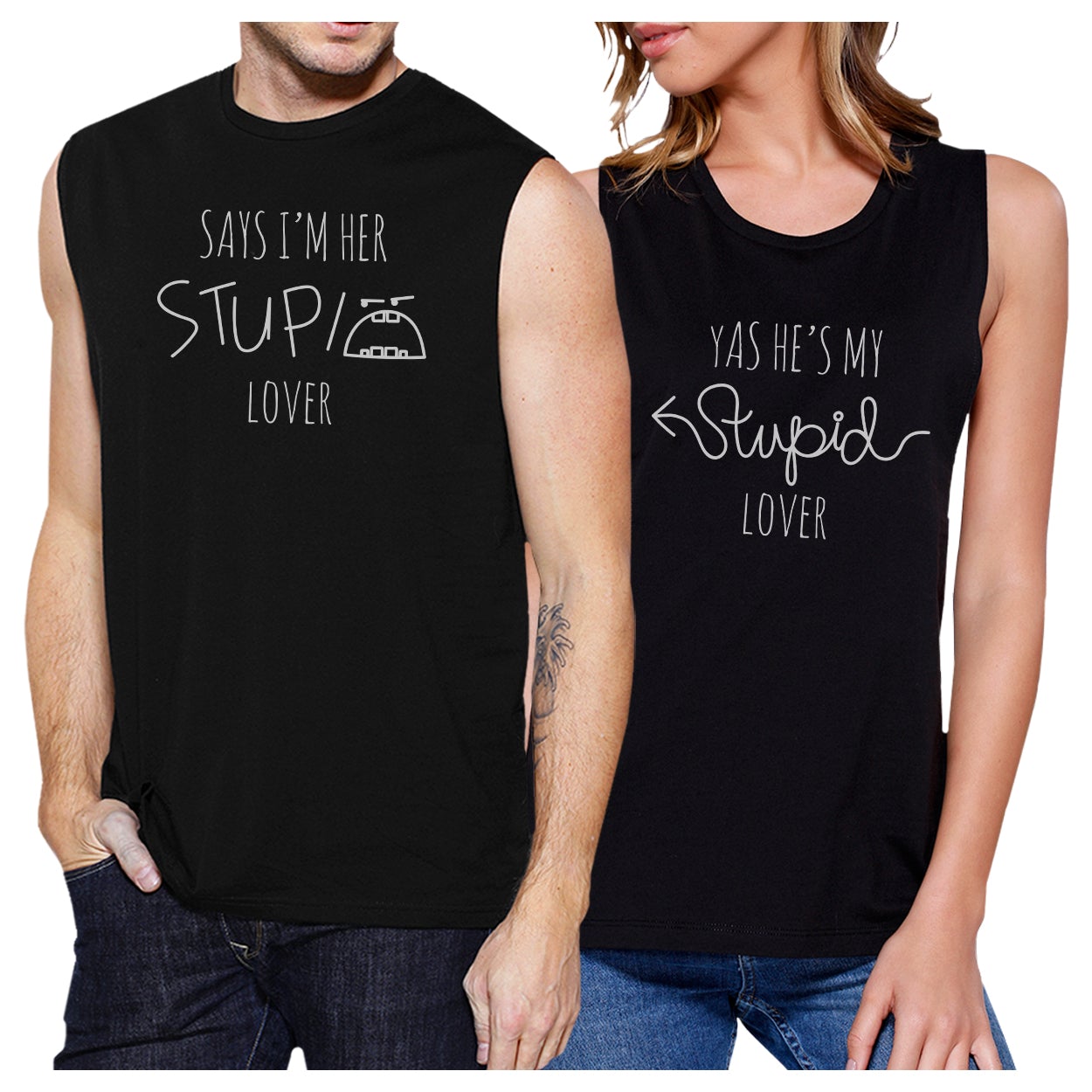 Her Stupid Lover And My Stupid Lover Matching Couple Black Muscle Top