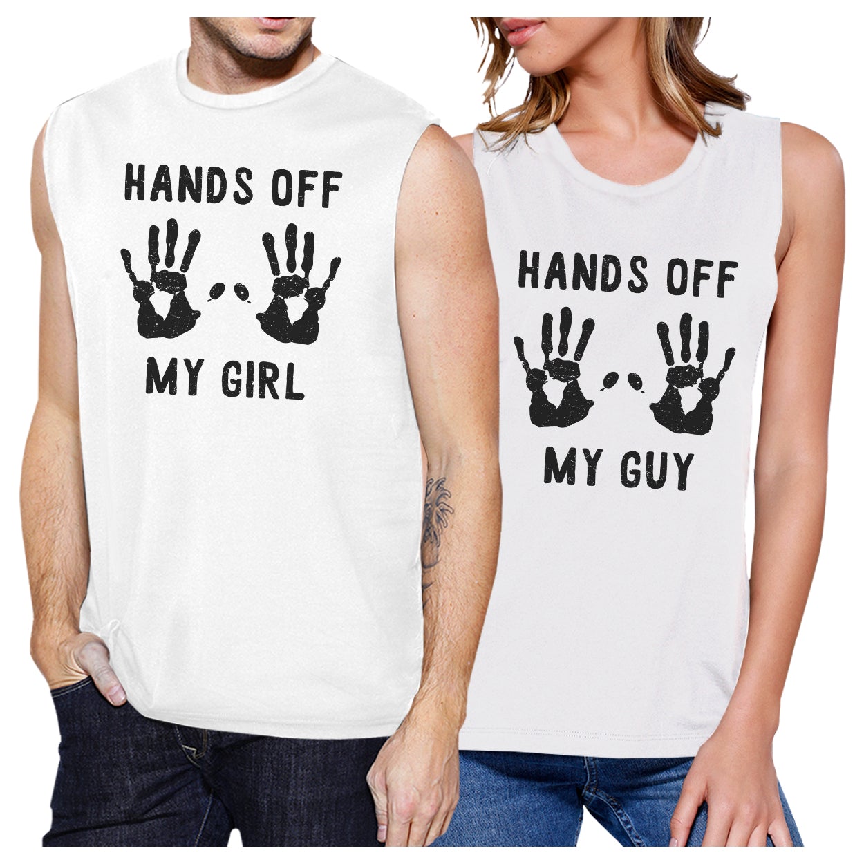 Hands Off My Girl And My Guy Matching Couple White Muscle Top White