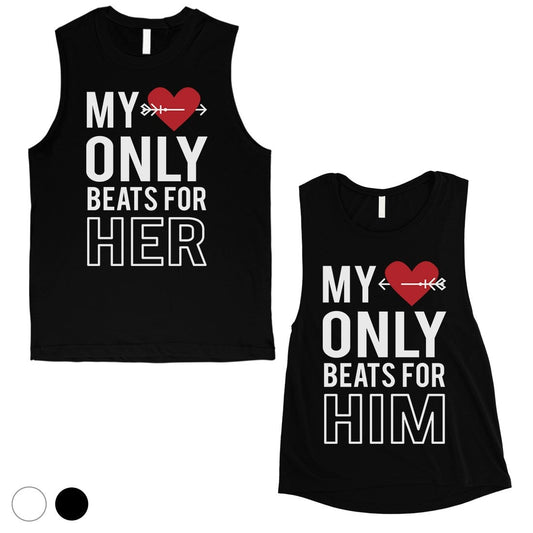 My Heart Beats For Her Him Cute Matching Couple Muscle Tank Top Black