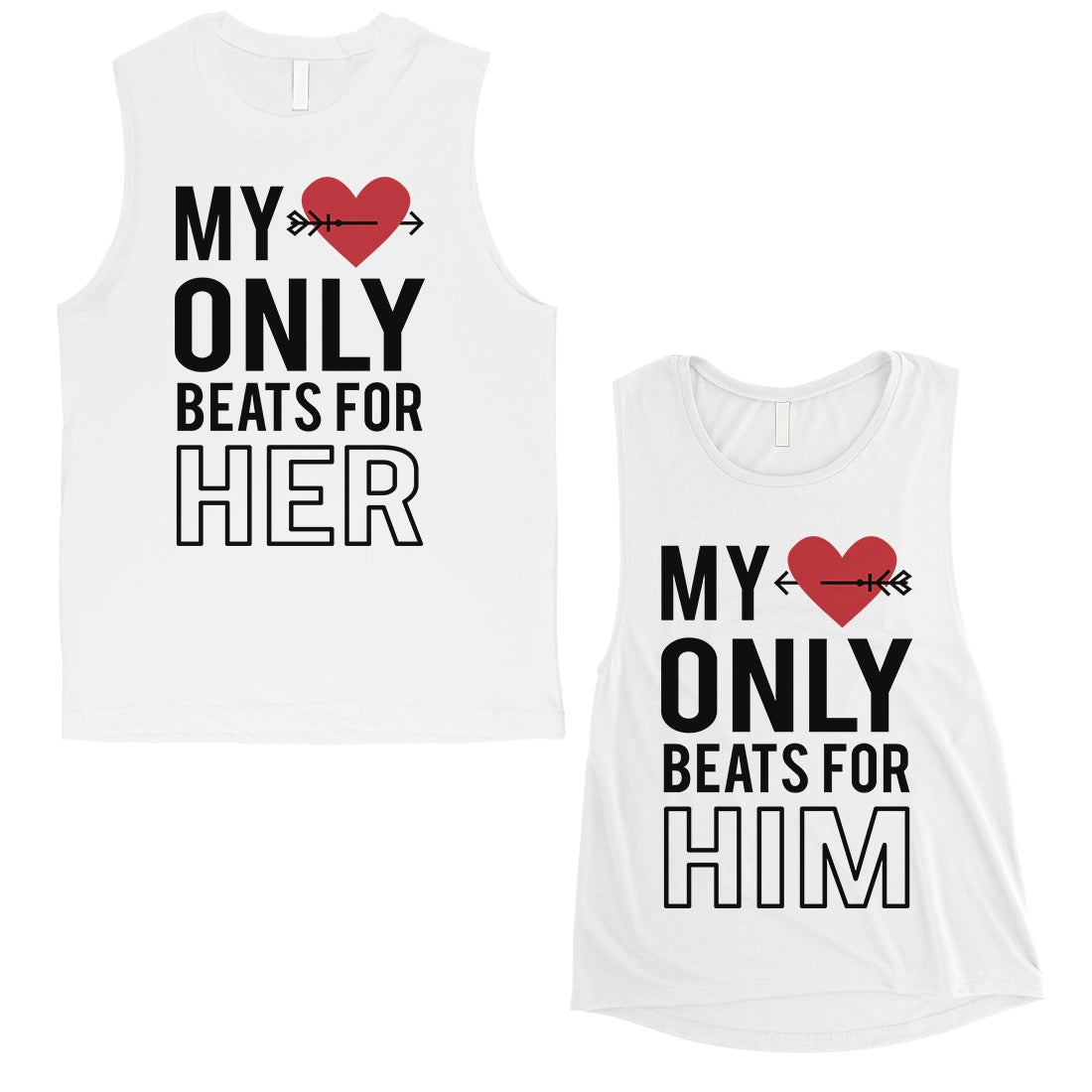 My Heart Beats For Her Him Cute Matching Couple Muscle Tank Top White