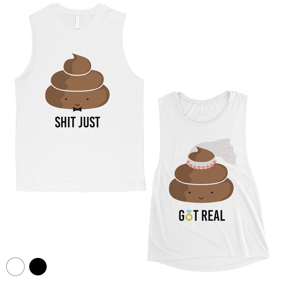 Poop Shit Got Real Matching Muscle Tank Tops Funny Newlywed Gift White