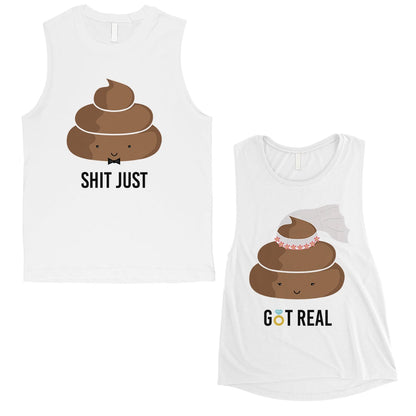 Poop Shit Got Real Matching Muscle Tank Tops Funny Newlywed Gift White