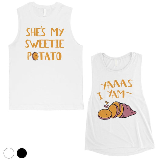 Sweet Potato Yam Matching Muscle Tank Tops Funny Anniversary Gift White