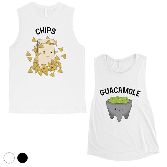 Chips & Guacamole Matching Muscle Tank Tops Funny Wedding Gift White