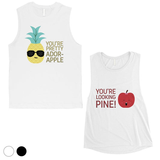Pineapple Apple Cute Matching Muscle Tank Tops Cute Newlywed Gift White