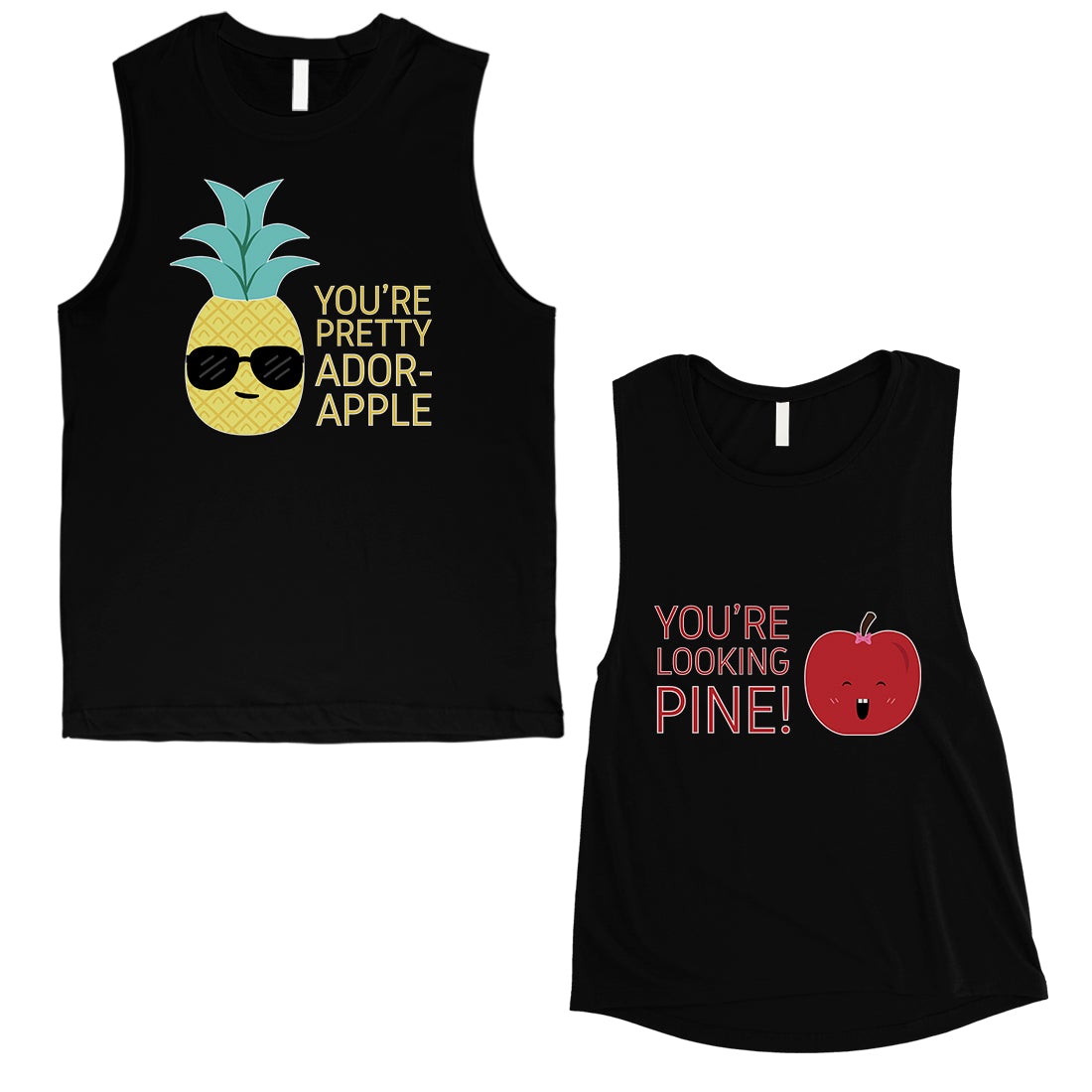 Pineapple Apple Cute Matching Muscle Tank Tops Cute Newlywed Gift Black