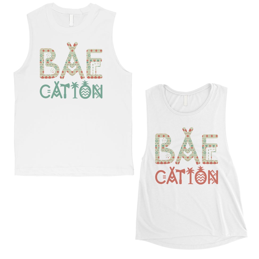 BAEcation Vacation Matching Muscle Tank Tops Cute Newlywed Gift White