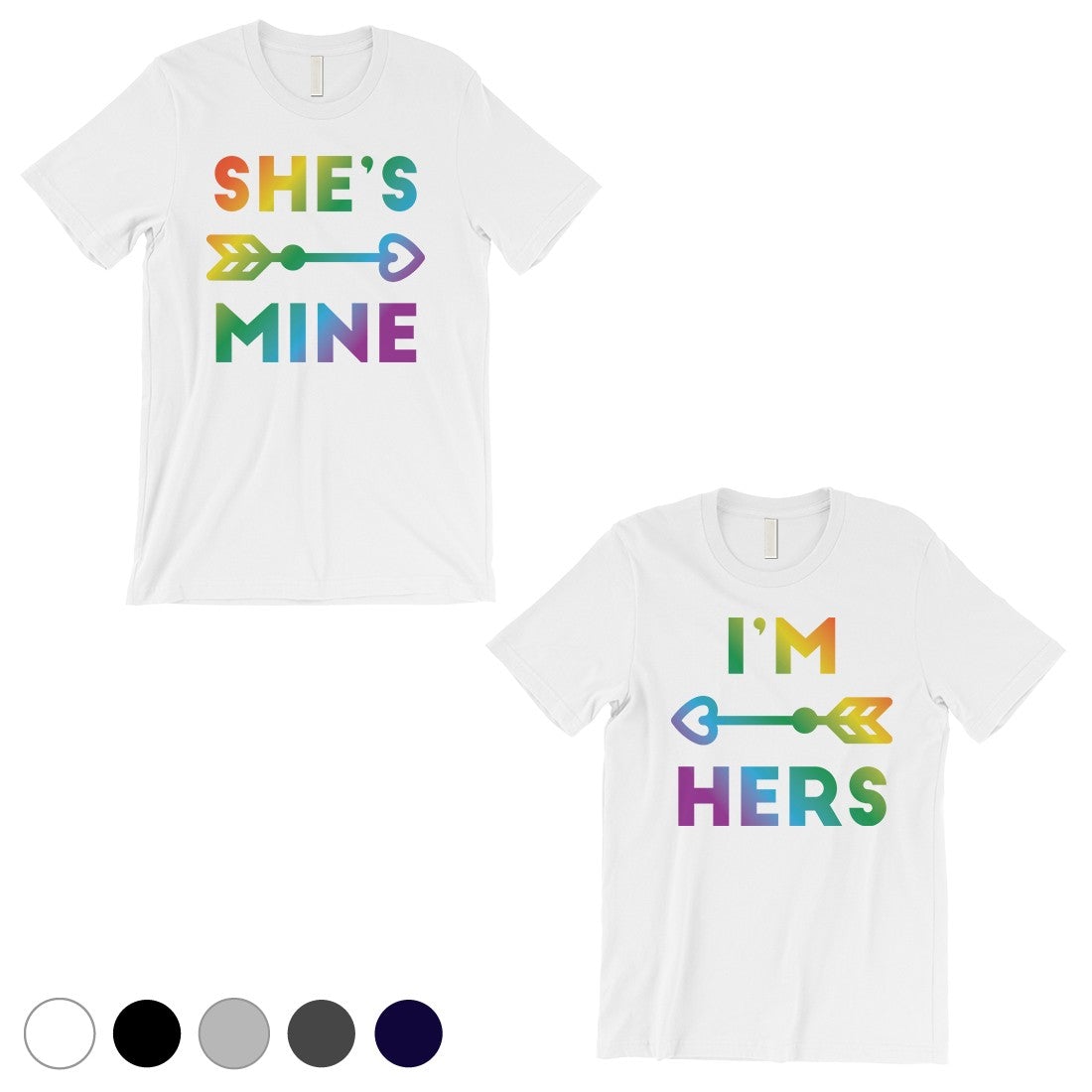 LGBT She's Mine I'm Hers Rainbow White Matching Shirts