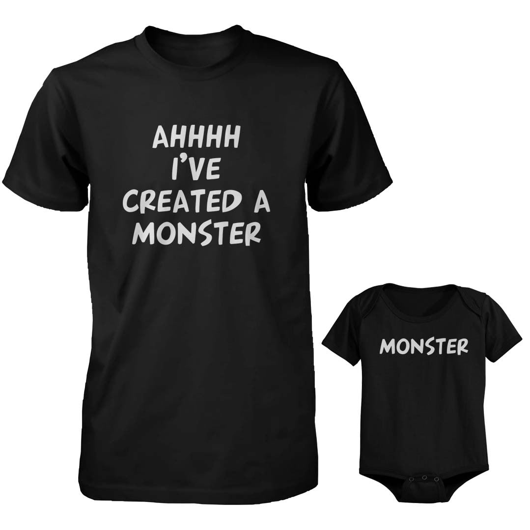 Monster Tshirt SetDaddy and Baby Matching Black T-Shirt / Bodysuit Combo - I've Created A Monster