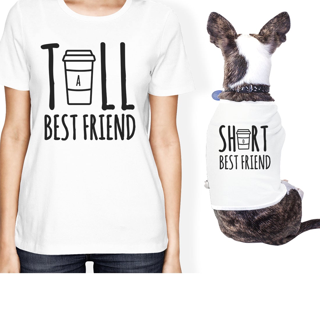 Tall Short Cup Small Pet Owner Matching Gift Outfits Womens Tshirts White