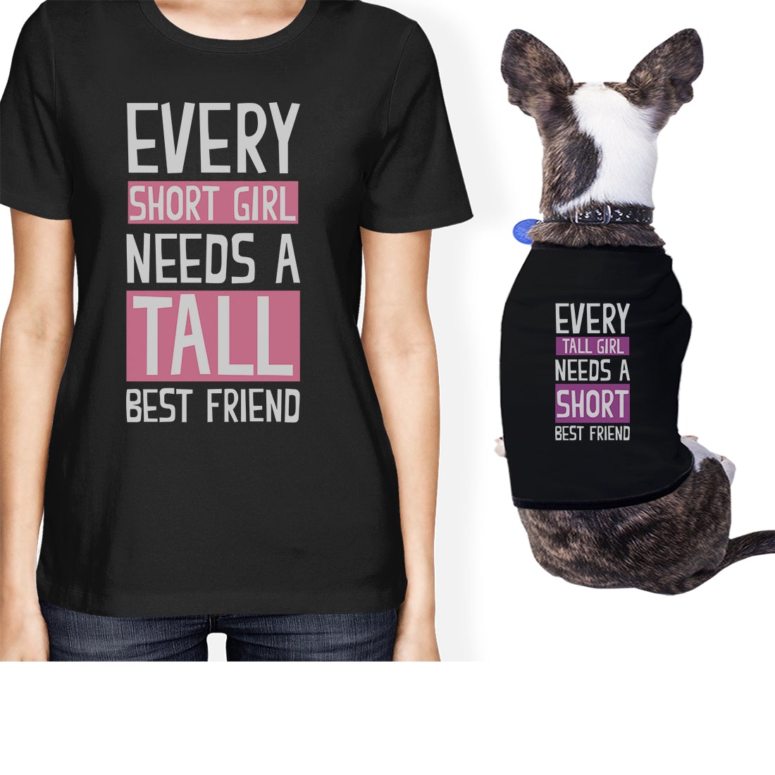 Tall Short Friend Small Pet Owner Matching Gift Outfits For Dog Mom Black