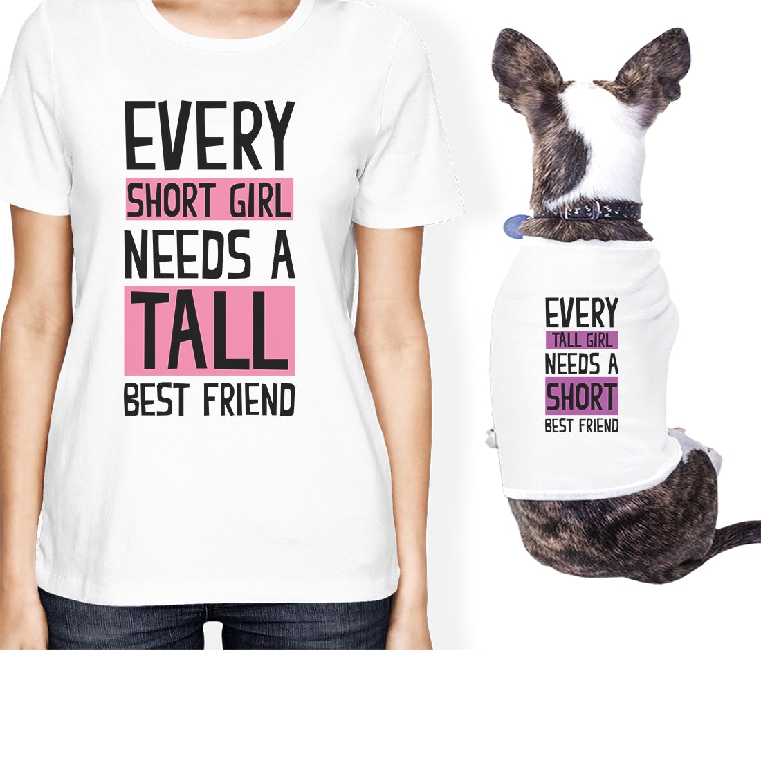 Tall Short Friend Small Pet Owner Matching Gift Outfits For Dog Mom White