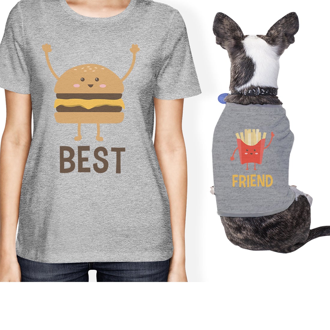 Hamburger And Fries Small Pet Owner Matching Gift Outfits For Her Gray
