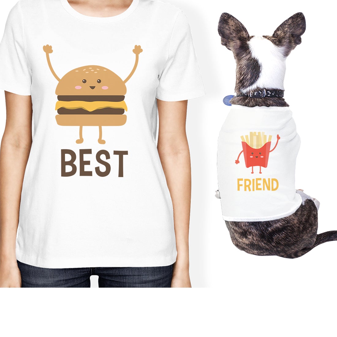 Hamburger And Fries Small Pet Owner Matching Gift Outfits For Her White