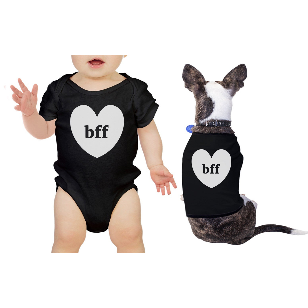 Bff Hearts Baby and Pet Matching Black Shirts