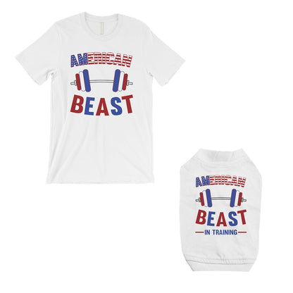 American Beast Training Small Dog and Owner Matching Shirts Funny White