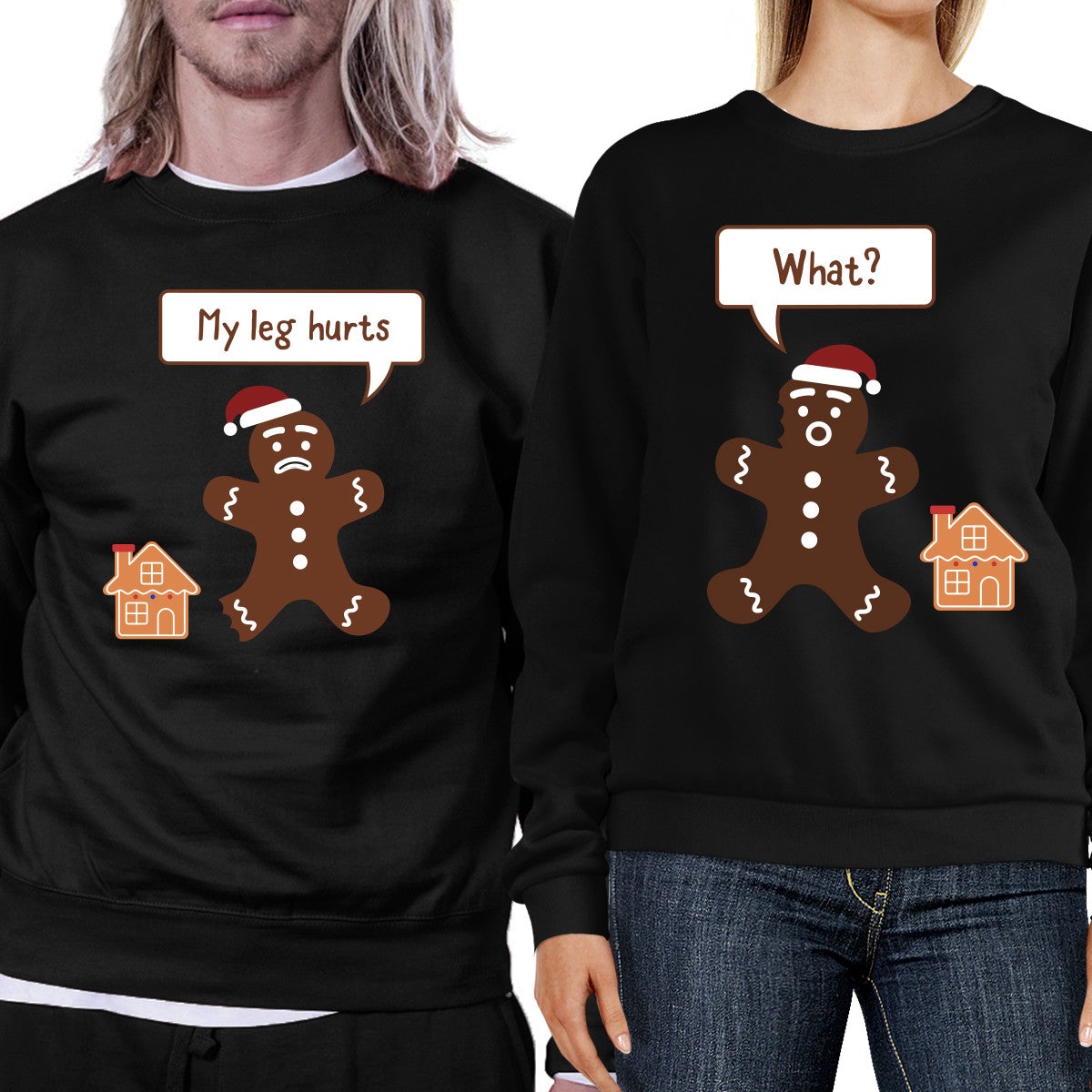 Christmas Gingerbread Couple Sweatshirts Holiday Matching Tops Black