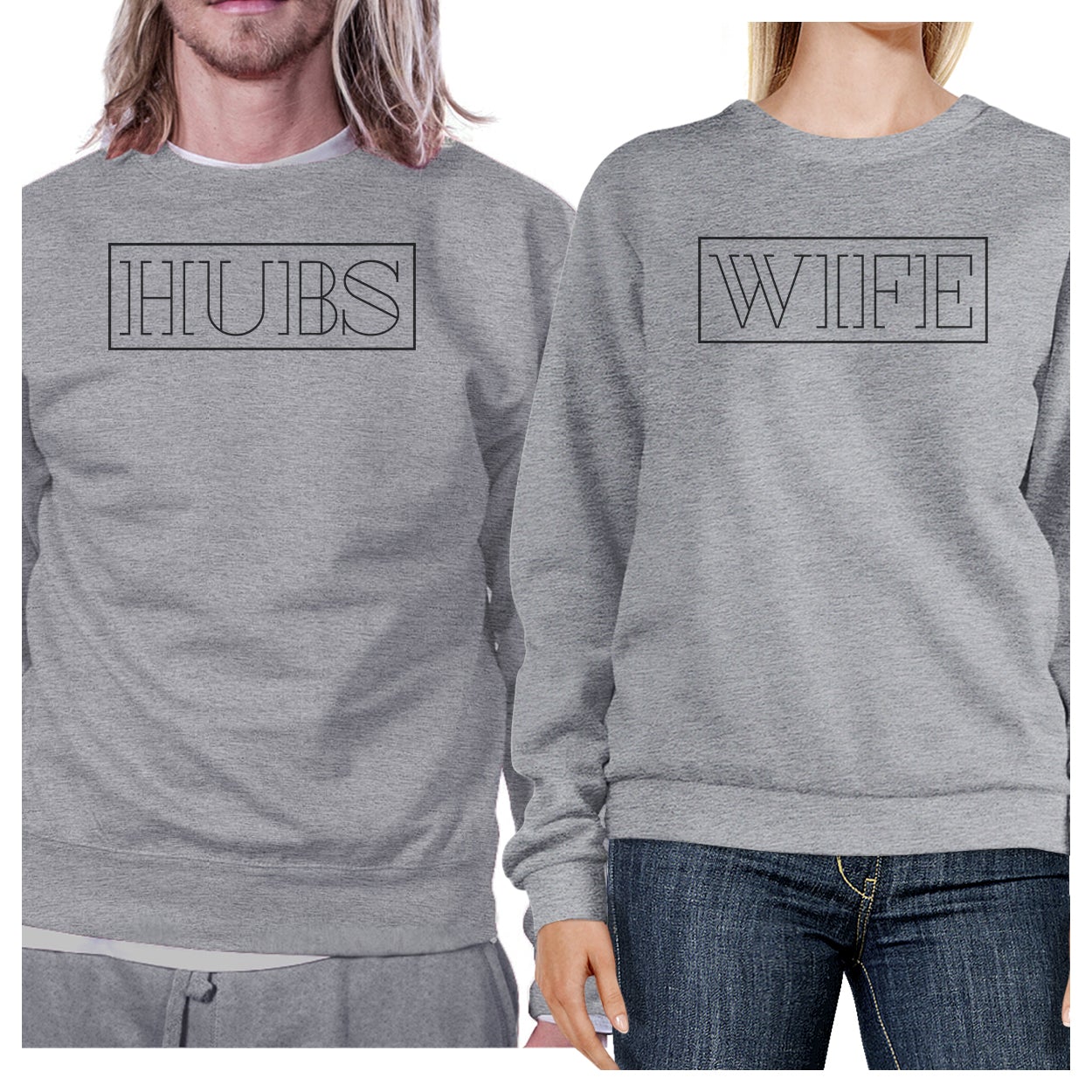 Hubs And Wife Matching Couple Grey Sweatshirts