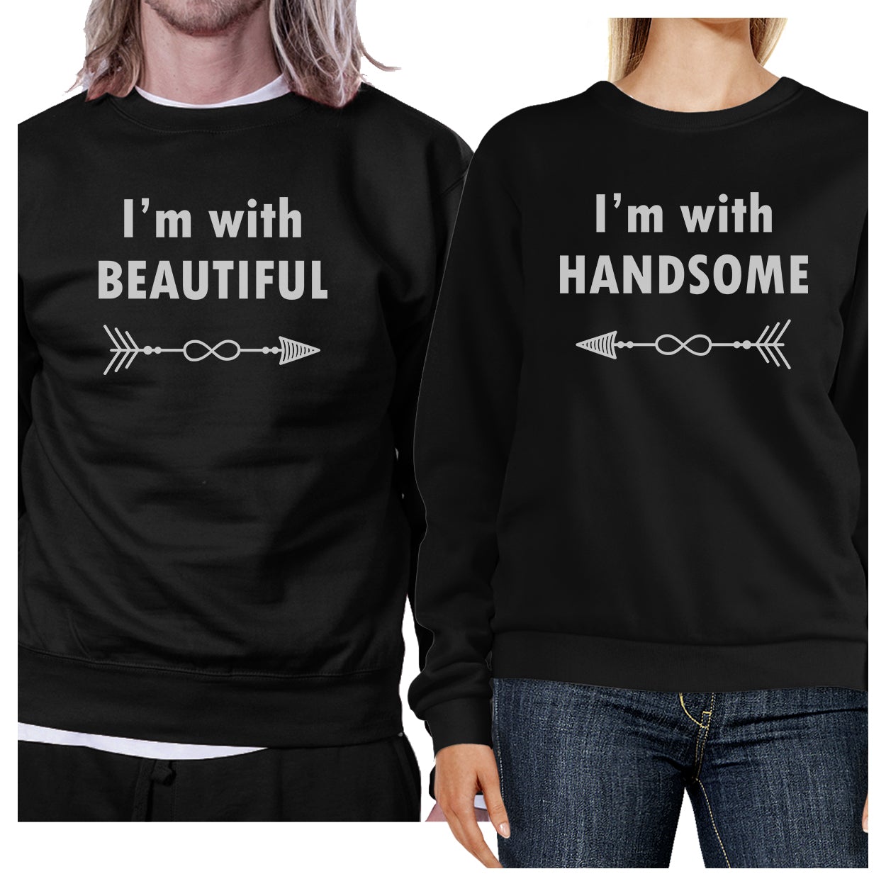 I'm With Beautiful And Handsome Matching Couple Black Sweatshirts
