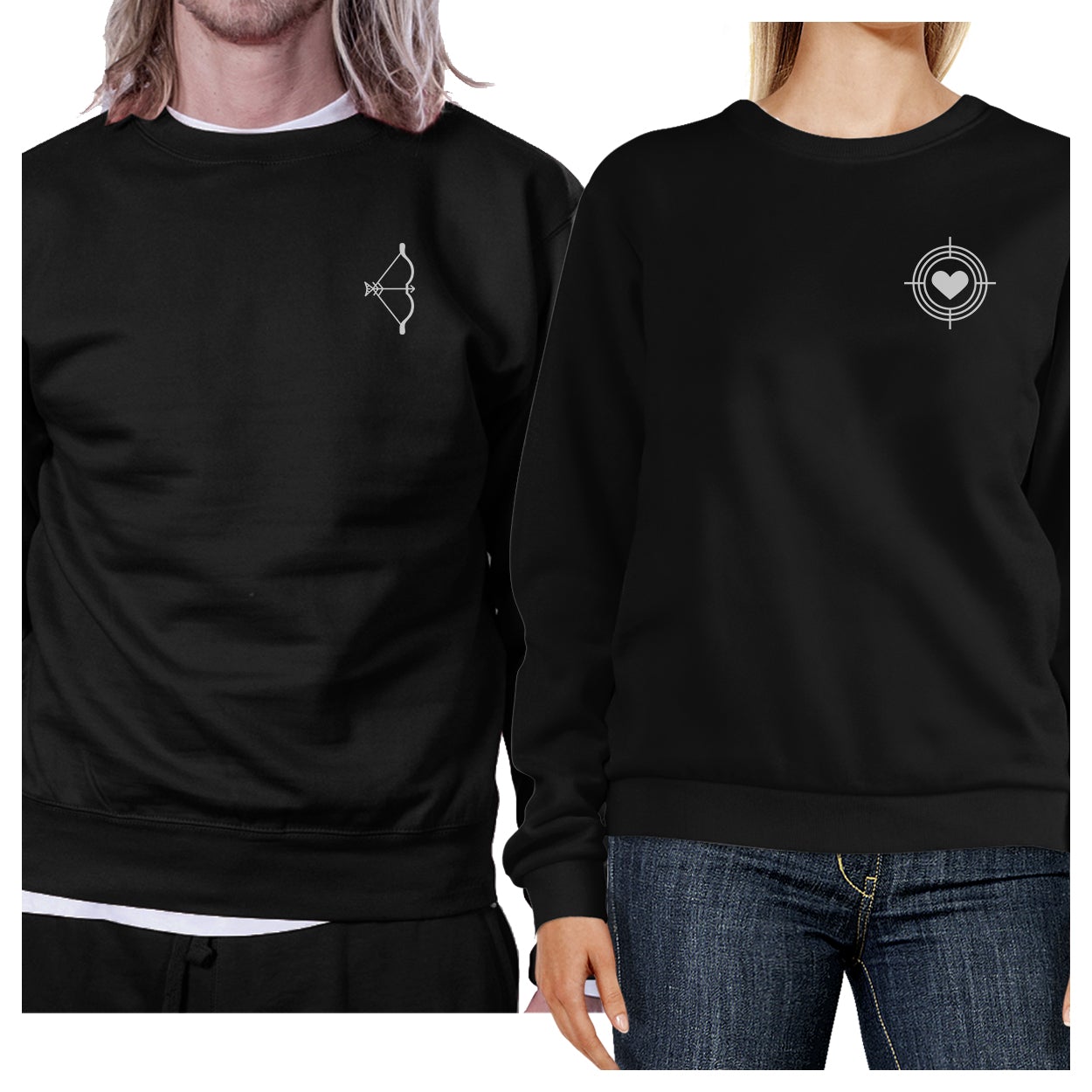 Bow And Arrow To Heart Target Matching Couple Black Sweatshirts