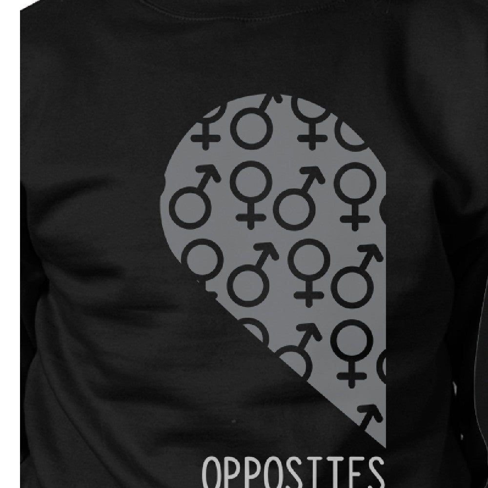 Opposites Attract Male Female Symbols Matching Couple Black Sweatshirts