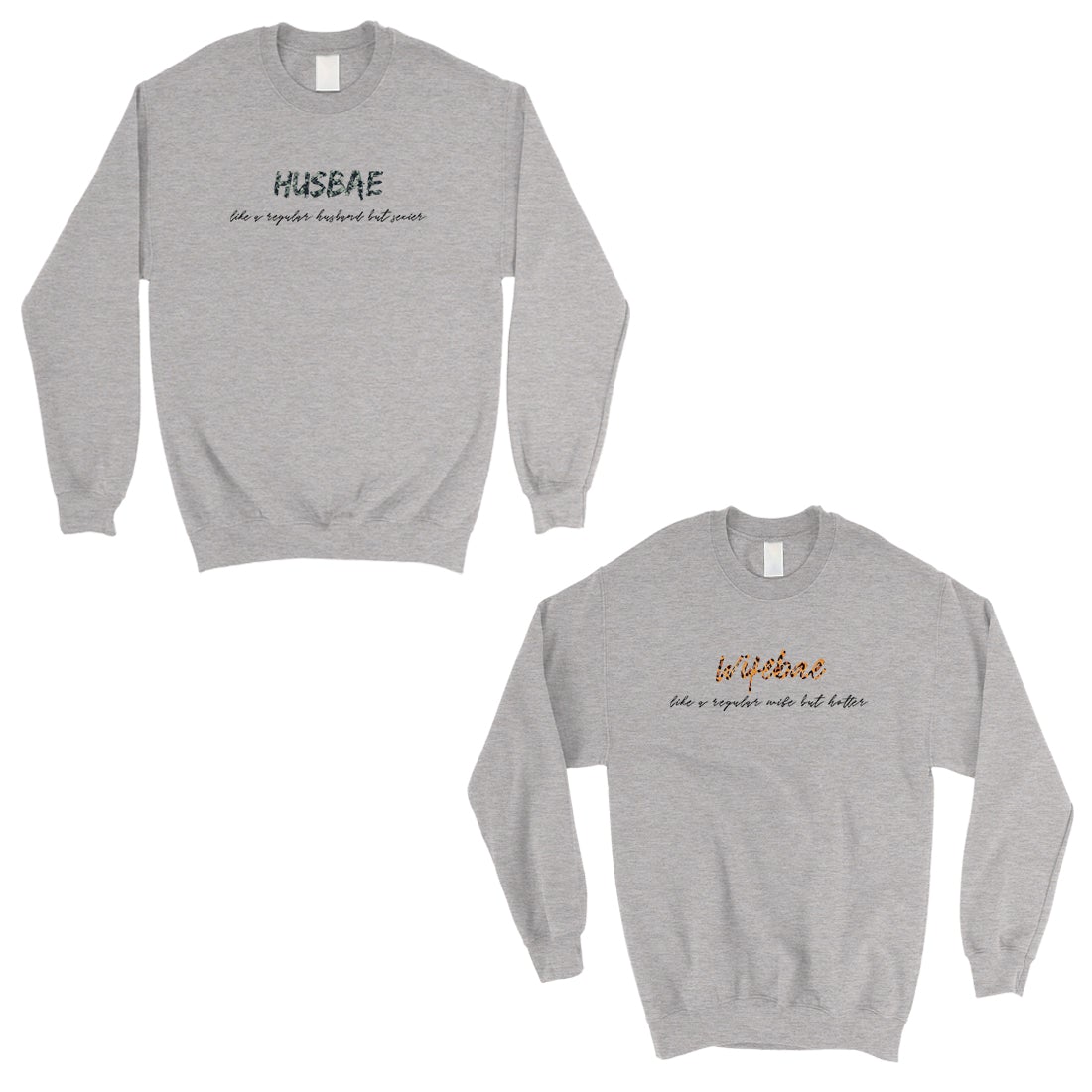 Husbae Wifebae Leopard Military Matching Sweatshirt Pullover Gifts Gray