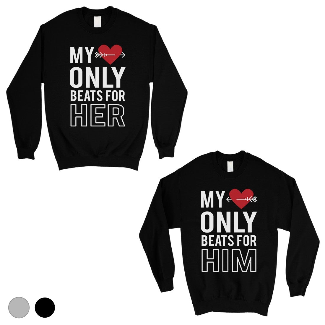 My Heart Beats For Her Him Matching Sweatshirt Pullover Cute Gift Black