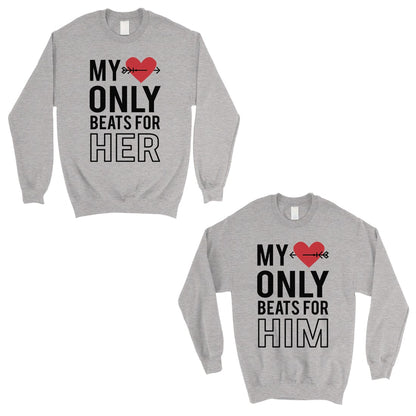 My Heart Beats For Her Him Matching Sweatshirt Pullover Cute Gift White