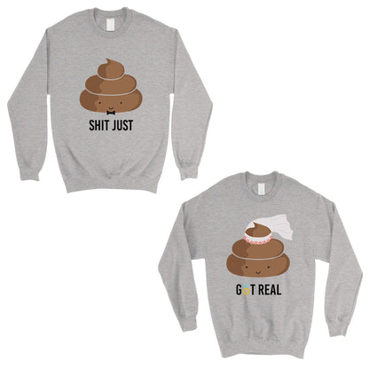 Poop Shit Got Real Matching Sweatshirt Pullover Unique Couples Gift Gray