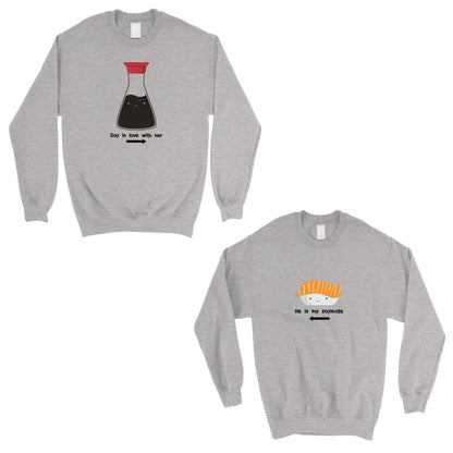 Sushi & Soy Sauce Matching Sweatshirt Pullover Cute Couples Gift Gray