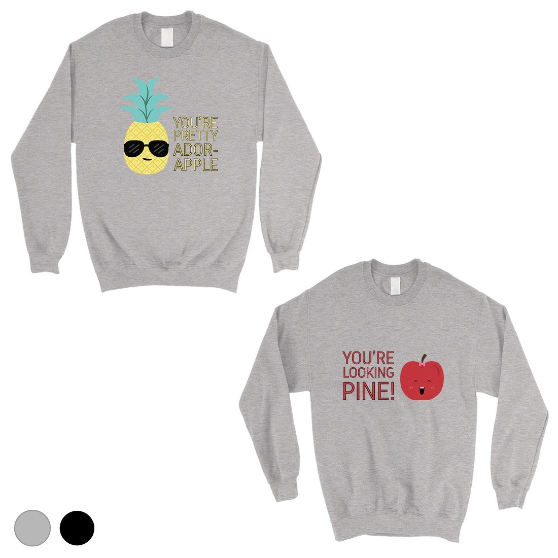 Pineapple Apple Matching Sweatshirt Pullover Cute Anniversary Gift Gray