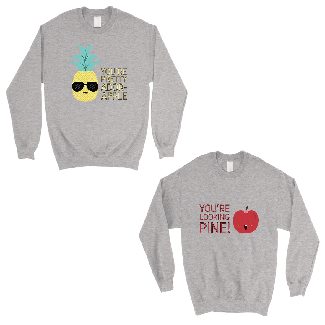 Pineapple Apple Matching Sweatshirt Pullover Cute Anniversary Gift Gray
